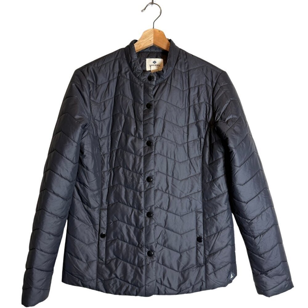 Sperry Quilted Riding Puffer Jacket Womens Small Black Outdoor Preppy Minimalist